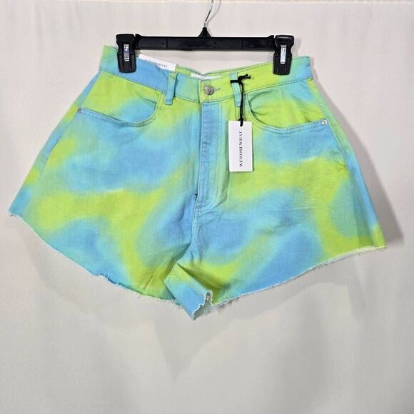 WeWoreWhat Flare Bell Shorts Tie Dye Green Yellow 26 - Picture 1 of 6